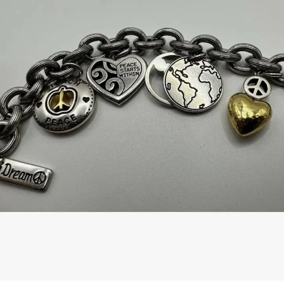 Brighton Silver Charm Bracelet with Heart and Peace Charms - Picture 11 of 13